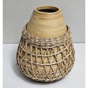 Bamboo Vase W Seagrass Weave Wrapped Rattan Bohemian Creative Co-Op